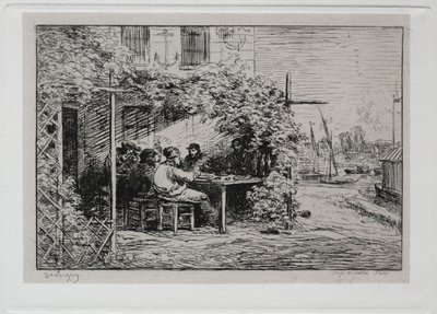 Rejs statkiem: lunch przed wejściem na pokład w Asnières autorstwa Charles Francois Daubigny