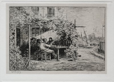 Rejs statkiem: lunch przed wejściem na pokład w Asnières, 1861. autorstwa Charles Francois Daubigny