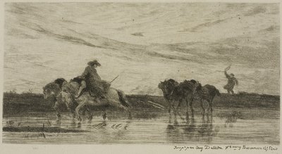 Zaprzęgowe konie autorstwa Charles Francois Daubigny