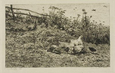 Kura i jej pisklęta autorstwa Charles Francois Daubigny