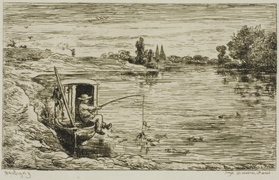 Chłopiec okrętowy łowiący ryby (Fishing with a Line) autorstwa Charles Francois Daubigny