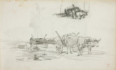Dwa szkice wołów ciągnących kłodę autorstwa Charles Francois Daubigny