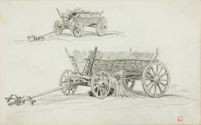 Dwa szkice wozu wołowego autorstwa Charles Francois Daubigny