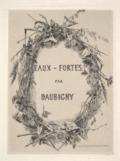 Wieniec z Polnych Kwiatów, tytuł Eaux-Fortes par Daubigny, 1850. autorstwa Charles Francois Daubigny