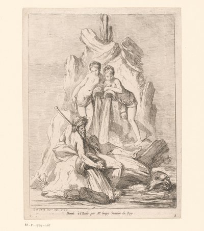Fontanna z dwiema nimfami i bogiem rzeki Fontanny (tytuł serii) Fontaines (tytuł serii) autorstwa Charles Francois Hutin