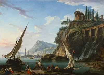Scena przybrzeżna ze świątynią Sybilli, Tivoli (malarstwo) autorstwa Charles Francois Lacroix de Marseille