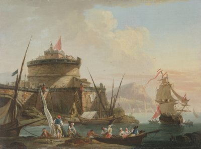 Scena portowa o zachodzie słońca autorstwa Charles Francois Lacroix de Marseille
