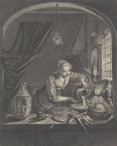 Dojarka po obrazie G.Dou w gabinecie pana Poullaina, połowa XVII wieku. autorstwa Charles François Adrien Macret