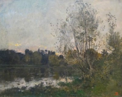 Jezioro w lesie o zmierzchu autorstwa Charles Francois Daubigny