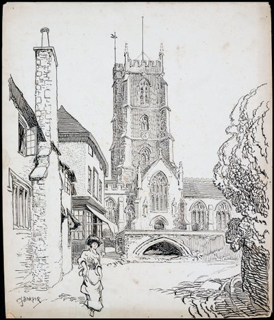Widok z południa na kościół Priory St George, Dunster, Somerset autorstwa Charles George Harper