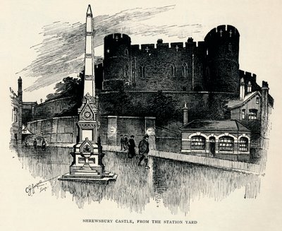 „Zamek Shrewsbury, od dziedzińca stacji”, c1893, 1894 autorstwa Charles George Harper