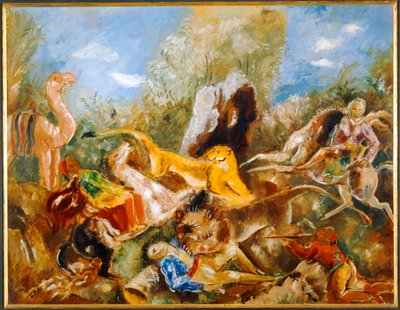 La chasse au lion - Polowanie na lwa... (olej na papierze) autorstwa Charles Georges Dufresne