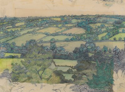 Applehayes, ok. 1912 r. (ołówek, kredka, długopis i niebieski tusz na papierze) autorstwa Charles Ginner
