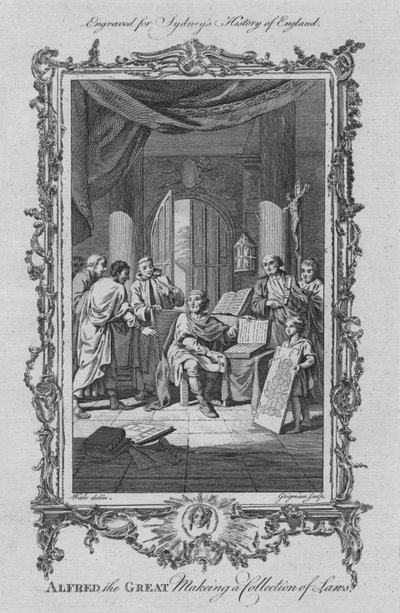 Alfred Wielki tworzący zbiór praw, 1773. autorstwa Charles Grignion