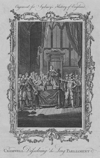 Cromwell rozwiązujący Długi Parlament, 1773. autorstwa Charles Grignion