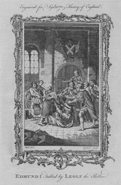 Edmund I dźgnięty przez Leolfa Złodzieja, 1773. autorstwa Charles Grignion
