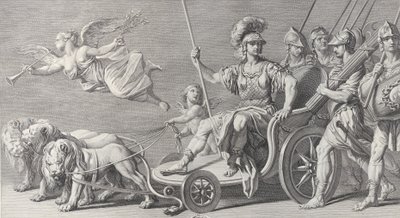 Mars na rydwanie ciągniętym przez trzy lwy, 1749. autorstwa Charles Grignion