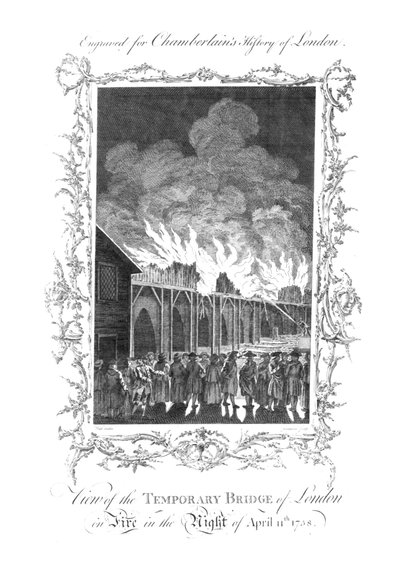 Widok na tymczasowy most Londynu w ogniu...1758., c1770 autorstwa Charles Grignion