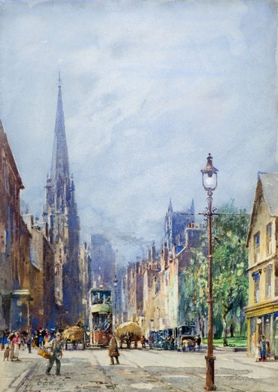 The Nethergate, Dundee patrząc na zachód, c.1917 (akwarela) autorstwa Charles Gustav Louis Phillips