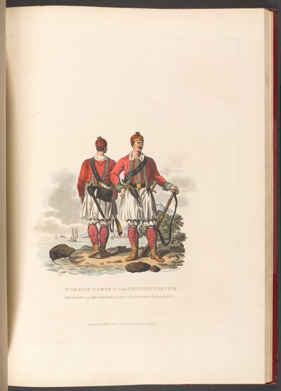 „Korpus zagraniczny w służbie brytyjskiej. Szeregowcy greckiego pułku piechoty lekkiej” autorstwa Charles Hamilton (after) Smith