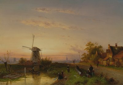 Wiatrak o zachodzie słońca autorstwa Charles Henri Joseph Leickert
