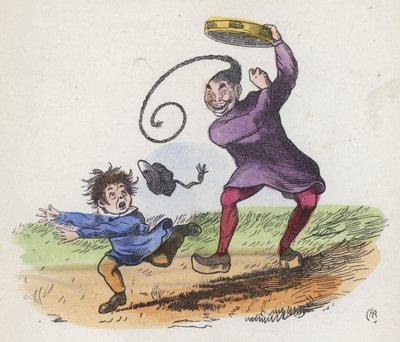 Chłopiec przestraszony Chińczykiem grającym na tamburynie (kolorowy grawerunek) autorstwa Charles Henry (after) Bennett