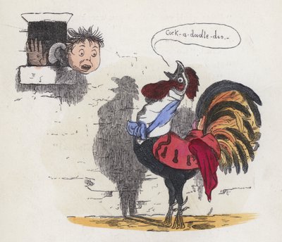 Chłopiec obudzony przez pianie koguta (kolorowy grawerunek) autorstwa Charles Henry (after) Bennett
