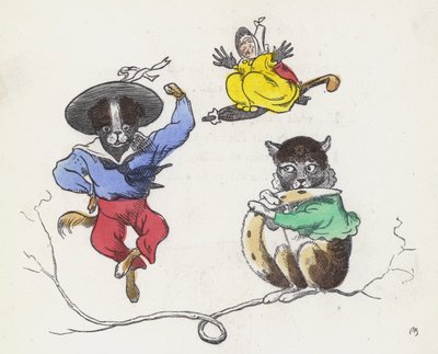Dame Trottypeg i jej kot i pies (kolorowy grawerunek) autorstwa Charles Henry (after) Bennett