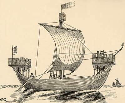 Statek z czasów Edwarda I. wzorowany na pieczęci Dover, 1284, 1931 autorstwa Charles Henry Bourne Quennell