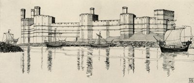 Zewnętrzna część zamku Caernarvon, Północna Walia, 1931 autorstwa Charles Henry Bourne Quennell