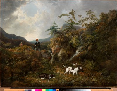 Strzelanie do cietrzew w górach autorstwa Charles Henry Schwanfelder