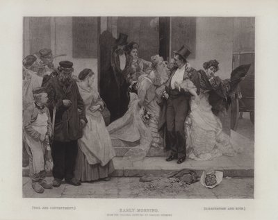 Wczesnym rankiem, pokazując kontrast między: trudem a zadowoleniem; oraz Dissipation and Ruin (grawiura) autorstwa Charles Hermans