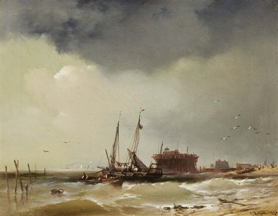 Łodzie rybackie lądujące na plaży autorstwa Charles Hoguet