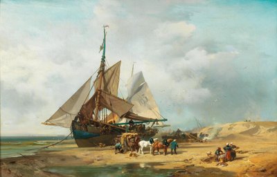 Entladung der Segelschiffe Rozładunek żaglowca autorstwa Charles Hoguet