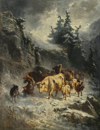 francuski: Troupeau dans une tempête de neige Stado podczas burzy śnieżnej autorstwa Charles Humbert