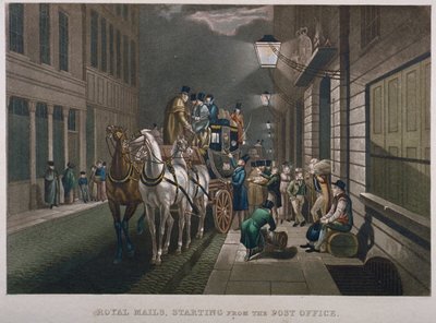 Autobus pocztowy przed General Post Office, Lombard Street, City of London, 1827 autorstwa Charles Hunt