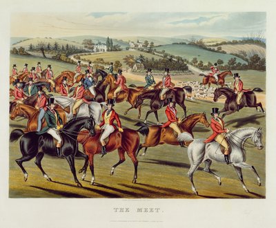 Spotkanie", płyta I z "Polowania na lisy", 1838 (akwatinta ręcznie kolorowana) autorstwa Charles Hunt