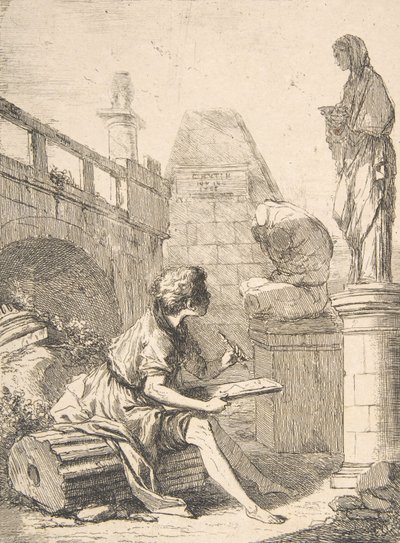 Ruiny szkicowania chłopca, XVIII wiek. autorstwa Charles Hutin