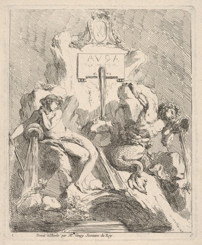 Projekt fontanny z siedzącą nimfą po lewej stronie i trytonem trzymającym muszlę w ustach..., 1768. autorstwa Charles Hutin