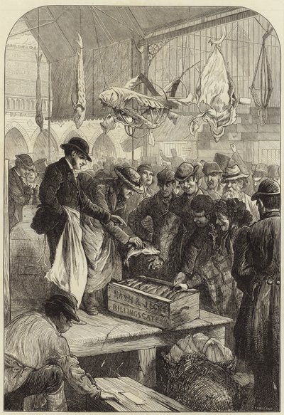 Aukcja ryb w Columbia Market autorstwa Charles J. Staniland
