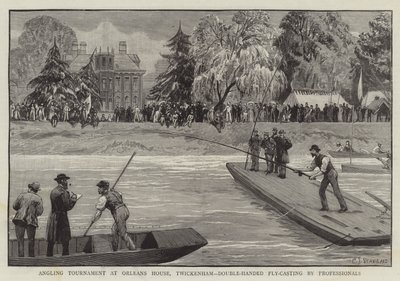 Turniej wędkarski w Orleans House, Twickenham, dwuręczny Fly-Casting przez profesjonalistów autorstwa Charles J. Staniland