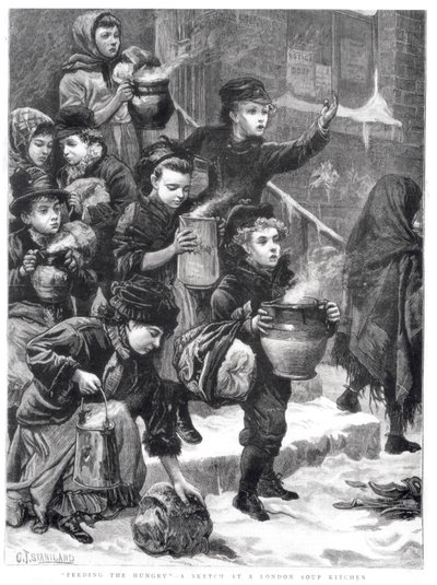 Nakarmić głodnych, London Soup Kitchen, 1880 autorstwa Charles J. Staniland