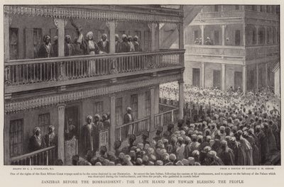 Zanzibar przed bombardowaniem, późny Hamid Bin Thwain błogosławi lud autorstwa Charles J. Staniland