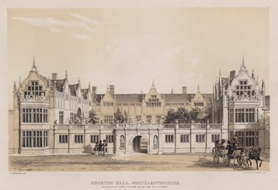 Rushton Hall, Northamptonshire, wzniesiony przez Sir Thomasa Treshama, w czasach Elżbiety (kolor lito) autorstwa Charles James Richardson