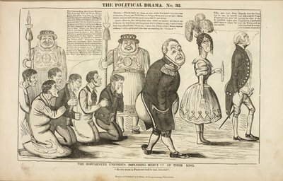 „Związkowcy z Dorchester błagają o litość !!! ich króla”, Karykatura na temat męczenników z Tolpuddle autorstwa Charles Jameson Grant