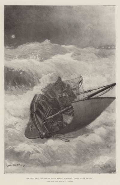 Wielka wichura, katastrofa statku Surf-Boat z Margate, przyjaciel wszystkich narodów autorstwa Charles John de Lacy