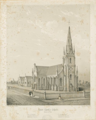 Burton-upon-Trent - Christ Church and Schools: grawerowanie, nd [1789-1850] (druk) autorstwa Charles Joseph Hullmandel
