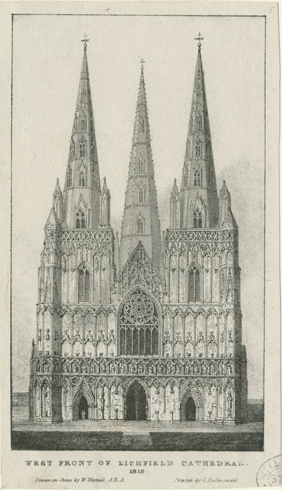 Katedra w Lichfield - front zachodni: grawerowanie, 1819 autorstwa Charles Joseph Hullmandel