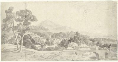 Krajobraz z miastem przy moście autorstwa Charles Joseph Natoire (attributed to)