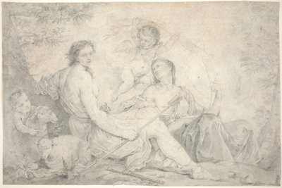 Hestia w mitycznym pejzażu, ok. 1760 (grafit na welinie) autorstwa Charles Joseph Natoire